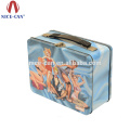 Rectangular Tin Suitcase With Handle Tin Packaging Hinged Tin Lunch Box